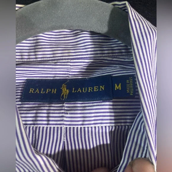 Polo by Ralph Lauren Purple Pinstripe Button Down Long Sleeve Dress Shirt Size M - Picture 3 of 3